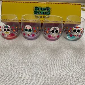 Sugar Skull stemless wine glasses